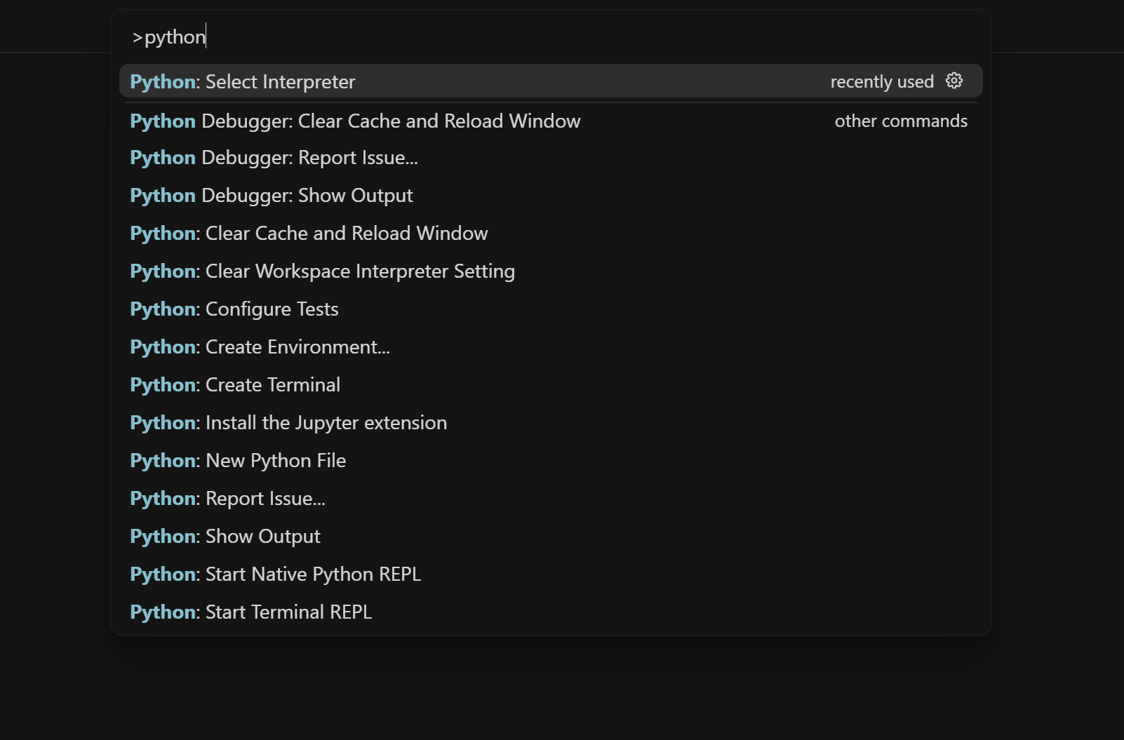 Command Palette - Select Interpreter