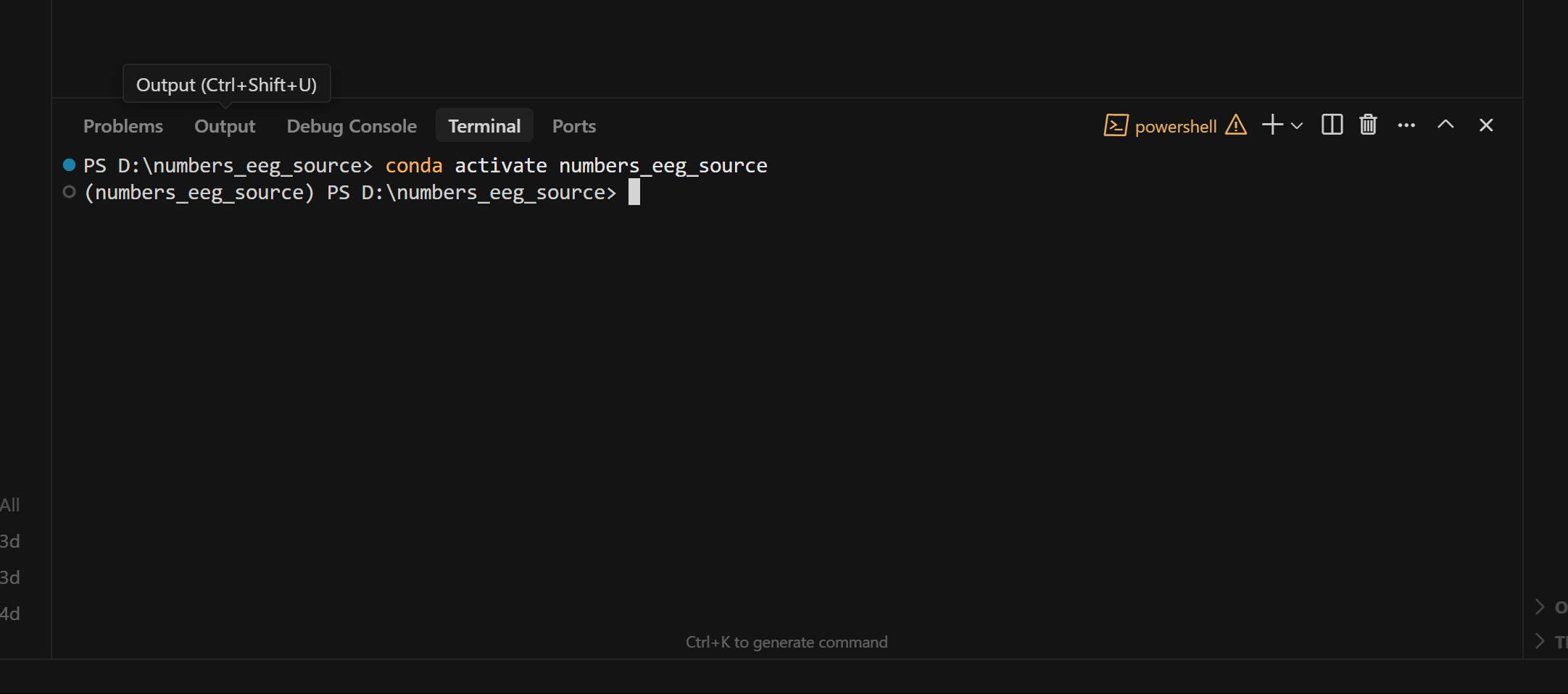 Terminal with environment activated